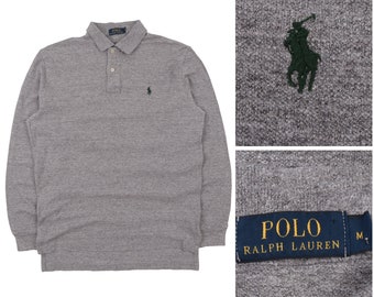 Polo RALPH LAUREN Gris col polo en coton à manches longues pour hommes Taille M