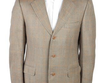 CANALI Wool Silk Brown Brown Check Blazer Jacket Size IT 50 US 40