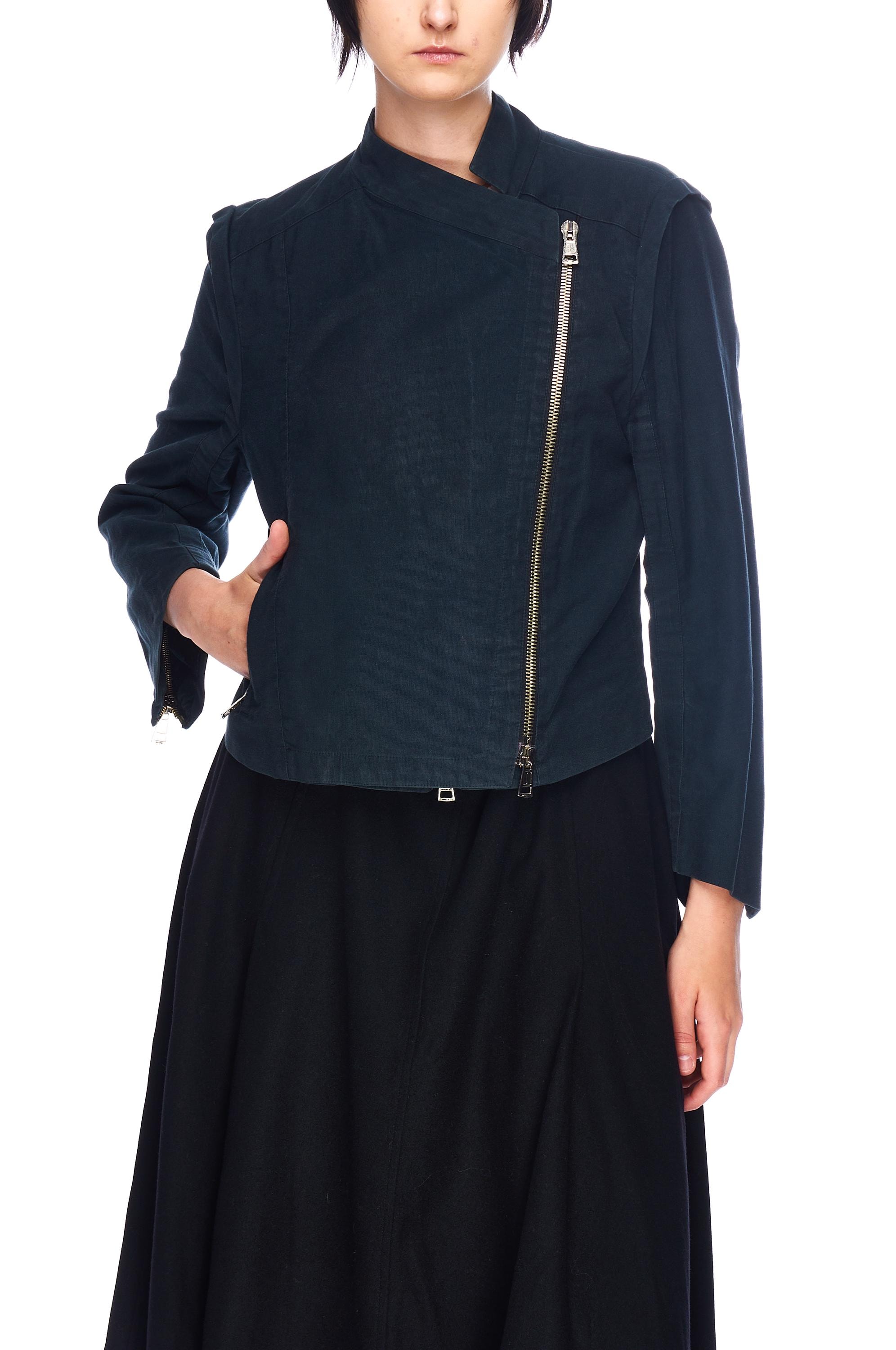 ANN DEMEULEMEESTER Blue Cotton Asymmetric Zip Biker Jacket