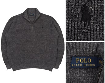 Polo RALPH LAUREN Sweat-shirt gris en coton à col zippé Homme Taille XL