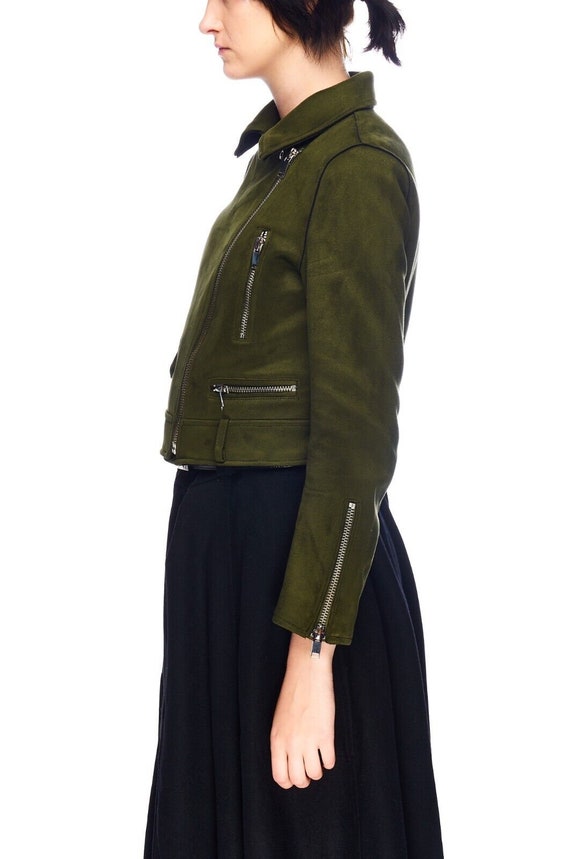 ZARA Basic Women's Green Suede Effect Cropped Bik… - image 3