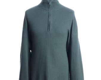 The NORTH FACE Jersey de punto de lana y algodón verde con cuello y cremallera para hombre Talla XXL