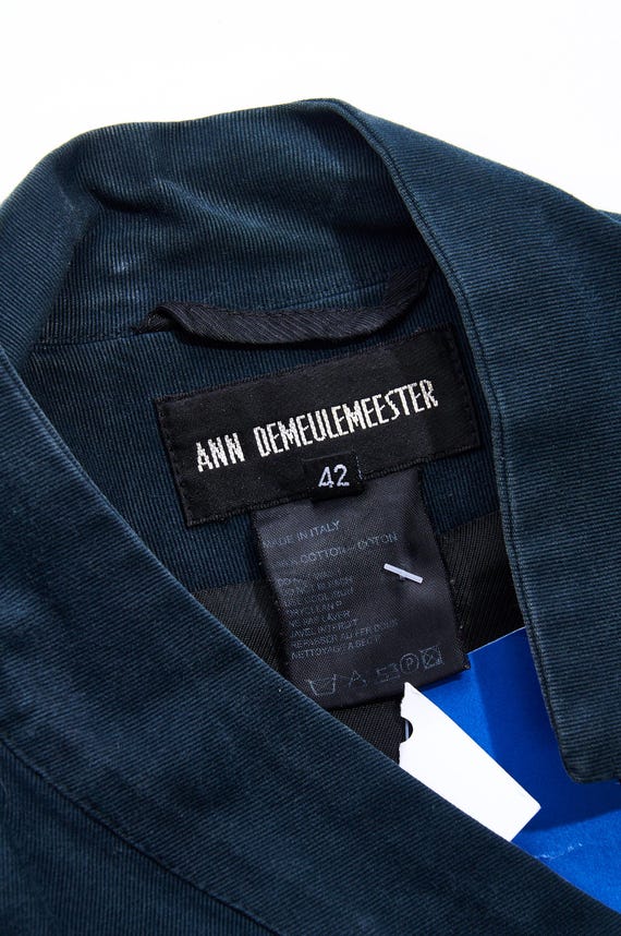 ANN DEMEULEMEESTER ネイビー ジャケット S ANN DEMEULEMEESTER Blue Cotton Asymmetric Zip Biker Jacket