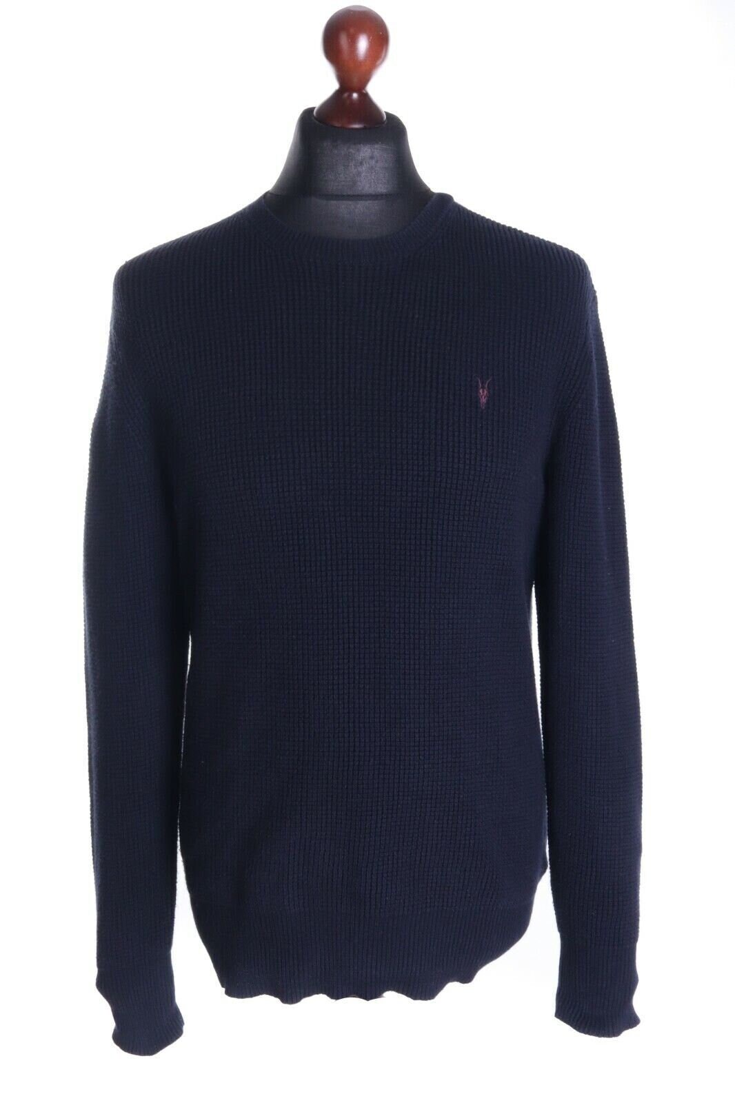ALL SAINTS Men's Dark Blue Cotton Trias Crew Neck Sweater Size S Authentic Designer Wear