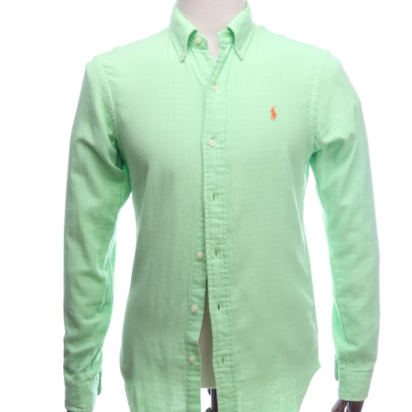 Polo RALPH LAUREN Green Gingham Check Mens Cotton Shirt Size S Slim