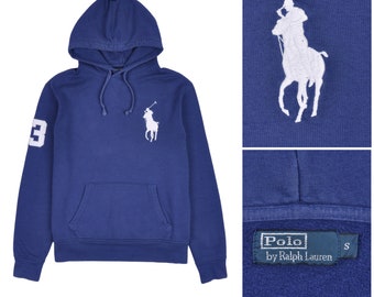 Polo RALPH LAUREN Big Pony Azul Algodón Sudadera Con Capucha Hombres Jersey Tamaño S