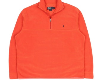 Pull vintage Polo Ralph Lauren en polaire, col zippé orange, fabriqué aux États-Unis (taille M)