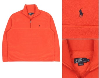 men's Vintage POLO RALPH LAUREN made in usa Orange Zip Neck Fleece Jumper Size m