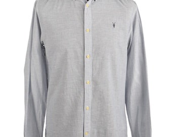 AllSaints Men's Blue Striped Oxford Cotton Vintage Shirt Size M