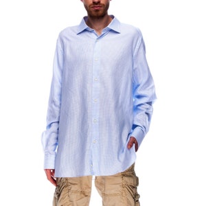 BOGGI Milano Men&#39;s White Blue Cotton Tailored Fit Dress Shirt Size 45 / 18 Authentic Designer Wear