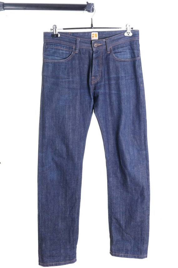 HUGO BOSS ORANGE Men's Navy Blue Cotton Selvage Raw Denim Jeans