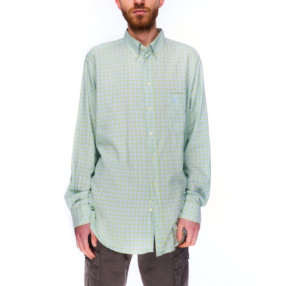 Vintage BURBERRYS Men's Blue Green Check Cotton B… - image 1