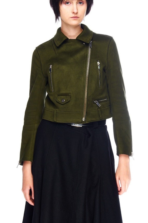 Zara green leather clearance jacket