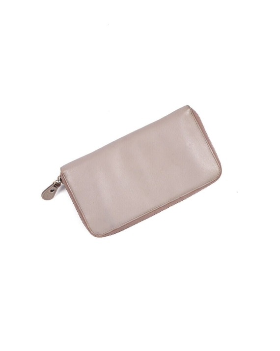 SALVATORE FERRAGAMO Beige Leather Big Zip Purse Wallet
