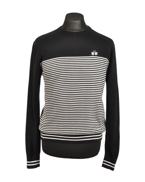 LA MARTINA Men s Black Striped Cotton Sweater Crew Neck Jumper Size S Authentic Designer Wear Etsy