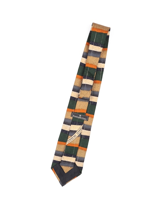 Vintage ERMENEGILDO ZEGNA Tie Striped Print Solid Silk Mens Woven Necktie