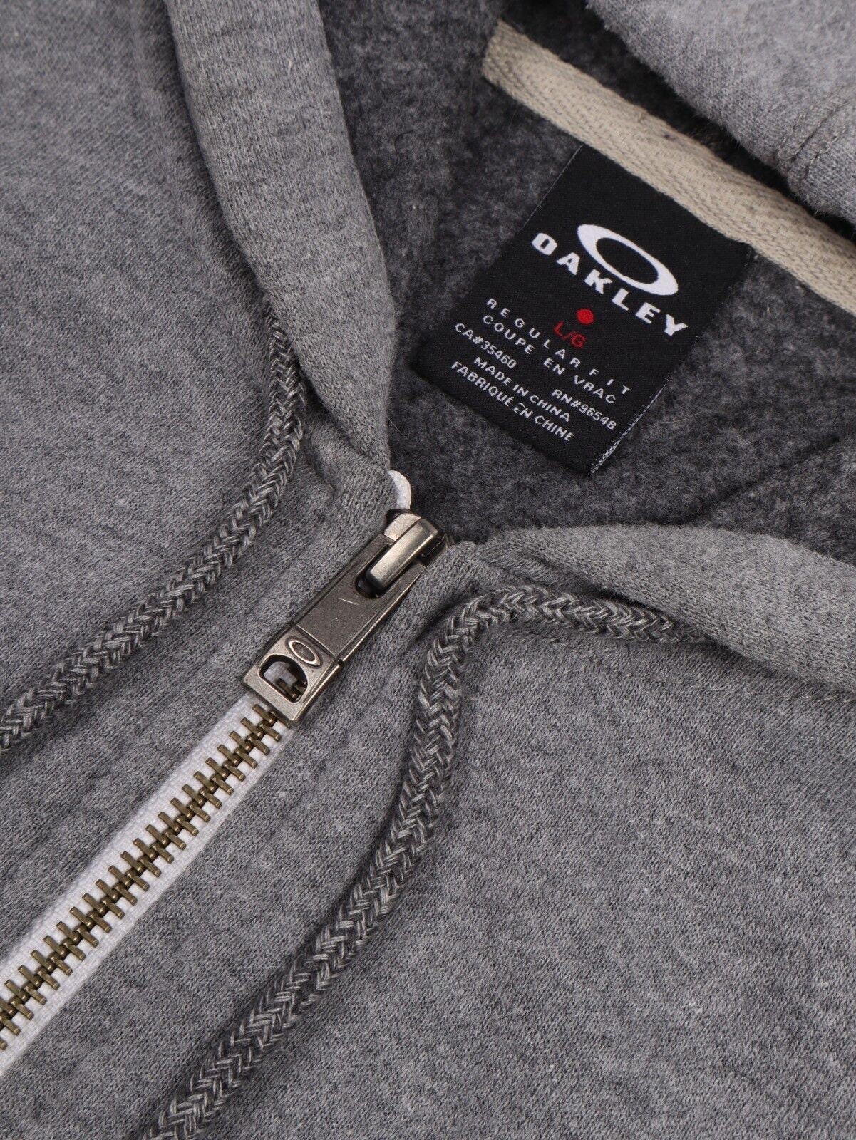 OAKLEY Mens Grey Cotton Logo Full Zip Hoodie Jumper Size L 