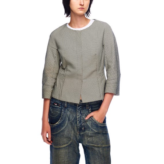 Weekend Max Mara, MAX MARA Weekend Blazer Jacket Black White Cotton Women's 3/4 Sleeves Size 40