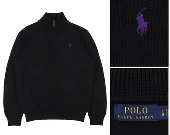 Polo RALPH LAUREN Jersey de punto de algodón negro con cuello con cremallera para hombre Talla L