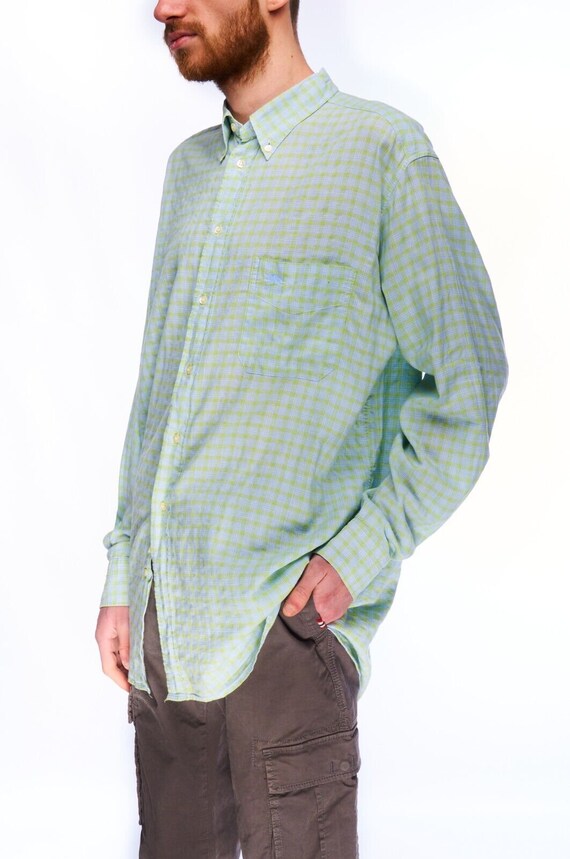 Vintage BURBERRYS Men's Blue Green Check Cotton B… - image 4