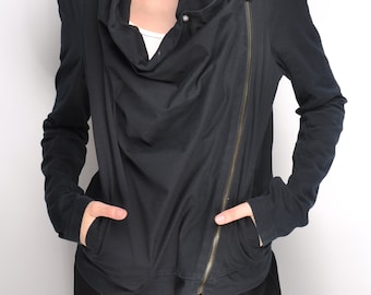 HELMUT LANG Black Cotton Womens Side Zip Jacket Size L