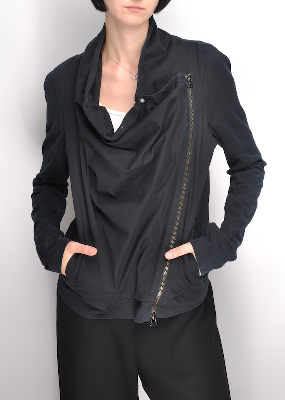HELMUT LANG ブラックジャケット Pサイズ HELMUT LANG ブラック コットン レディース サイドジップ ジャケット