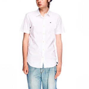 Chemise TOMMY HILFIGER en coton blanc manches courtes coupe slim taille M