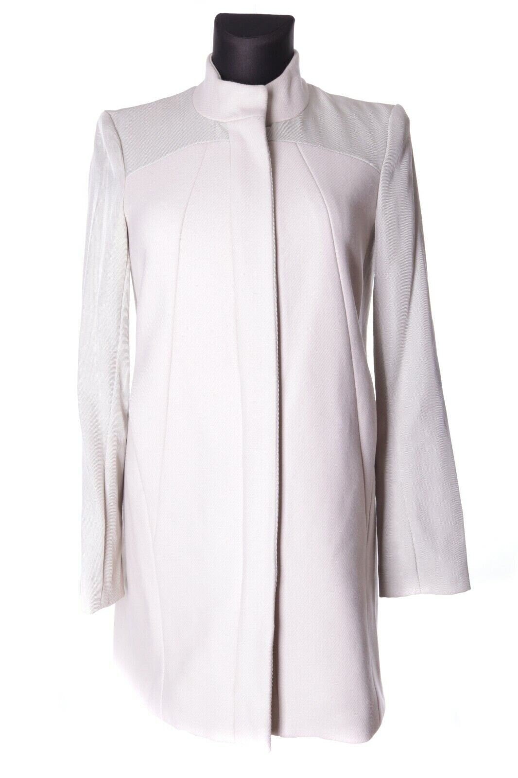 HELMUT LANG Women's Ivory Wool Zip Decorated Overcoat Size P Authentic Designer Wear