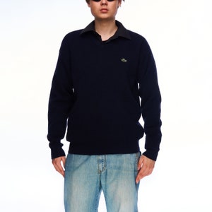 Vintage LACOSTE V-Neck Sweater Navy Men&#39;s Knit Jumper Size 5 Authentic