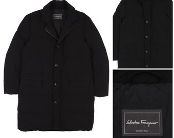SALVATORE FERRAGAMO Down Coat Black Wool Men's Puffer Jacket 52 IT