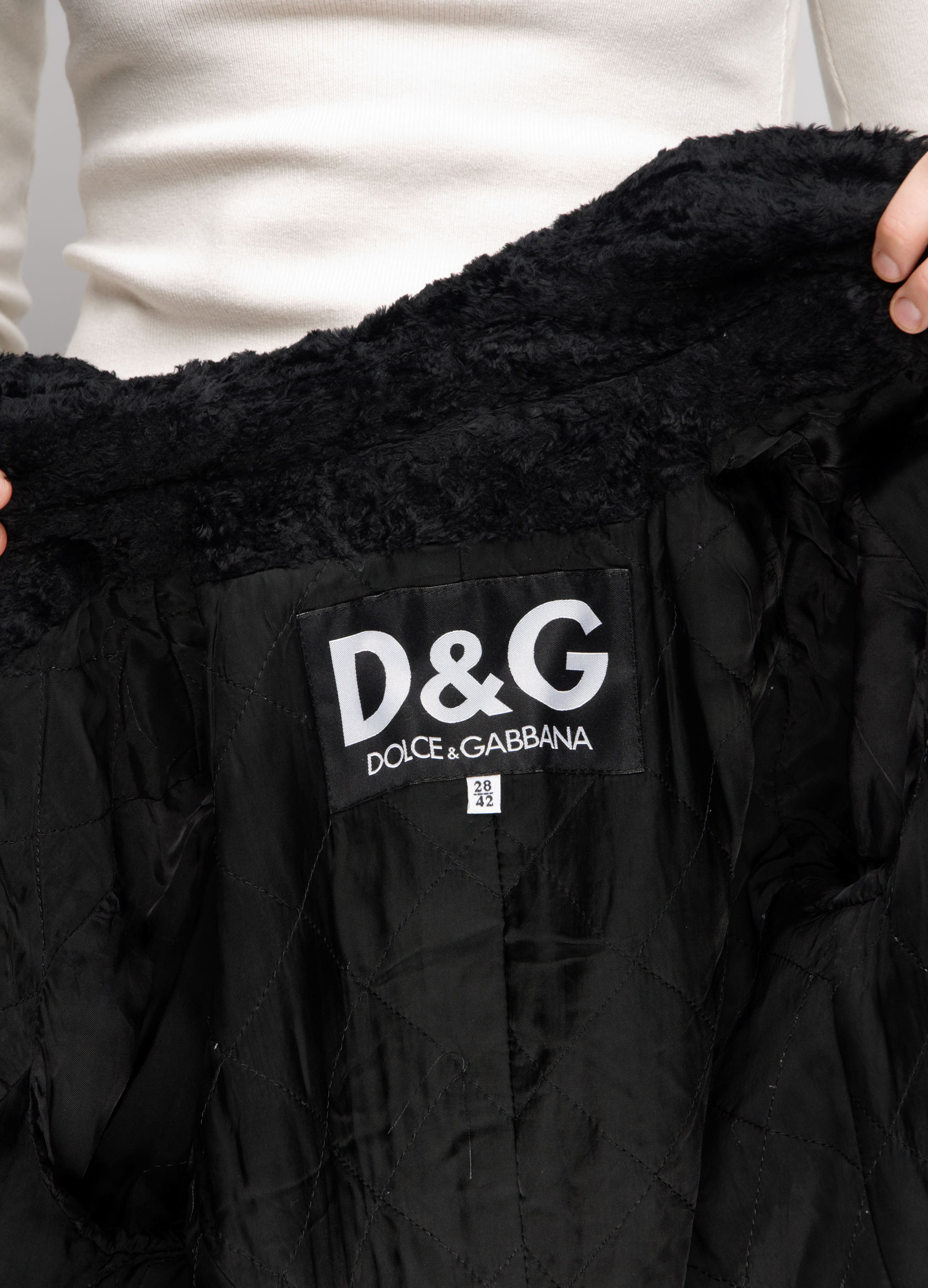 DOLCE GABBANA ブラック フェイクファー レディース コート ジャケット