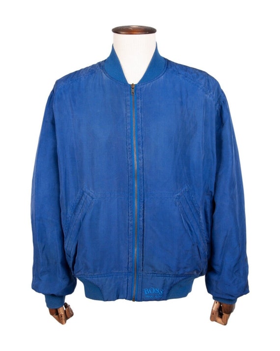 Vintage HUGO BOSS Men's Navy Silk Bomber Jacket Si