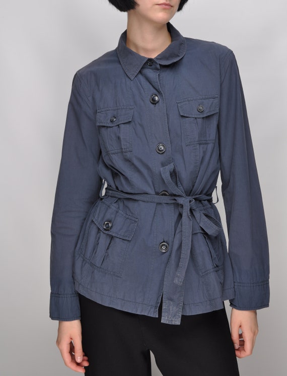 ESCADA SPORT ジャケット レディース 服 ESCADA SPORT Shirt Belted Jacket Blue Cotton Womens Coat