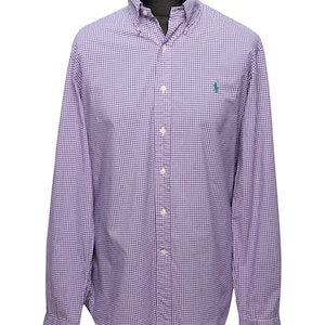 Polo RALPH LAUREN Violet Check Oxford Shirt White Cotton Mens Size 42 / 16