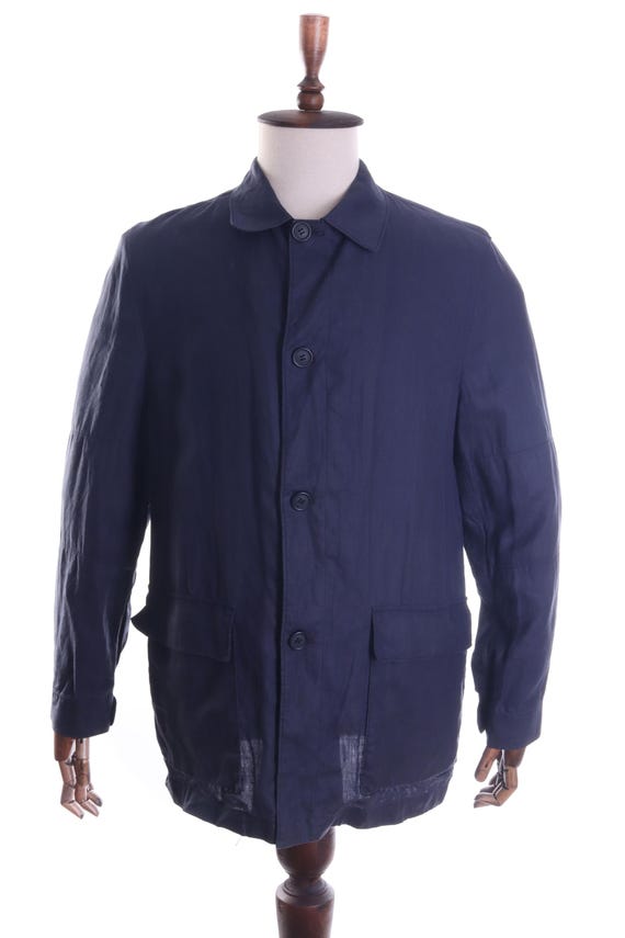 Pal Zileri, PAL ZILERI Pull Navy Blue Coated Linen Lightweight Jacket Size 46