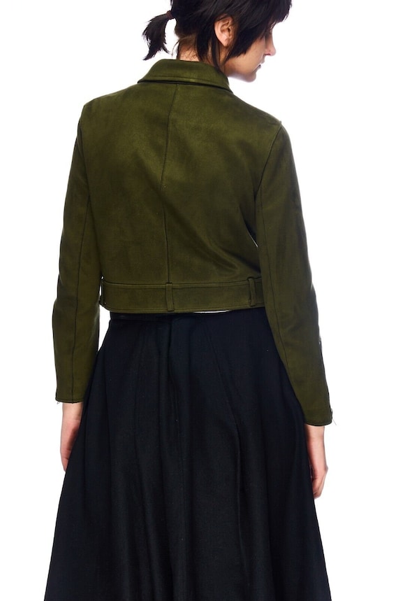 ZARA Basic Women's Green Suede Effect Cropped Bik… - image 4