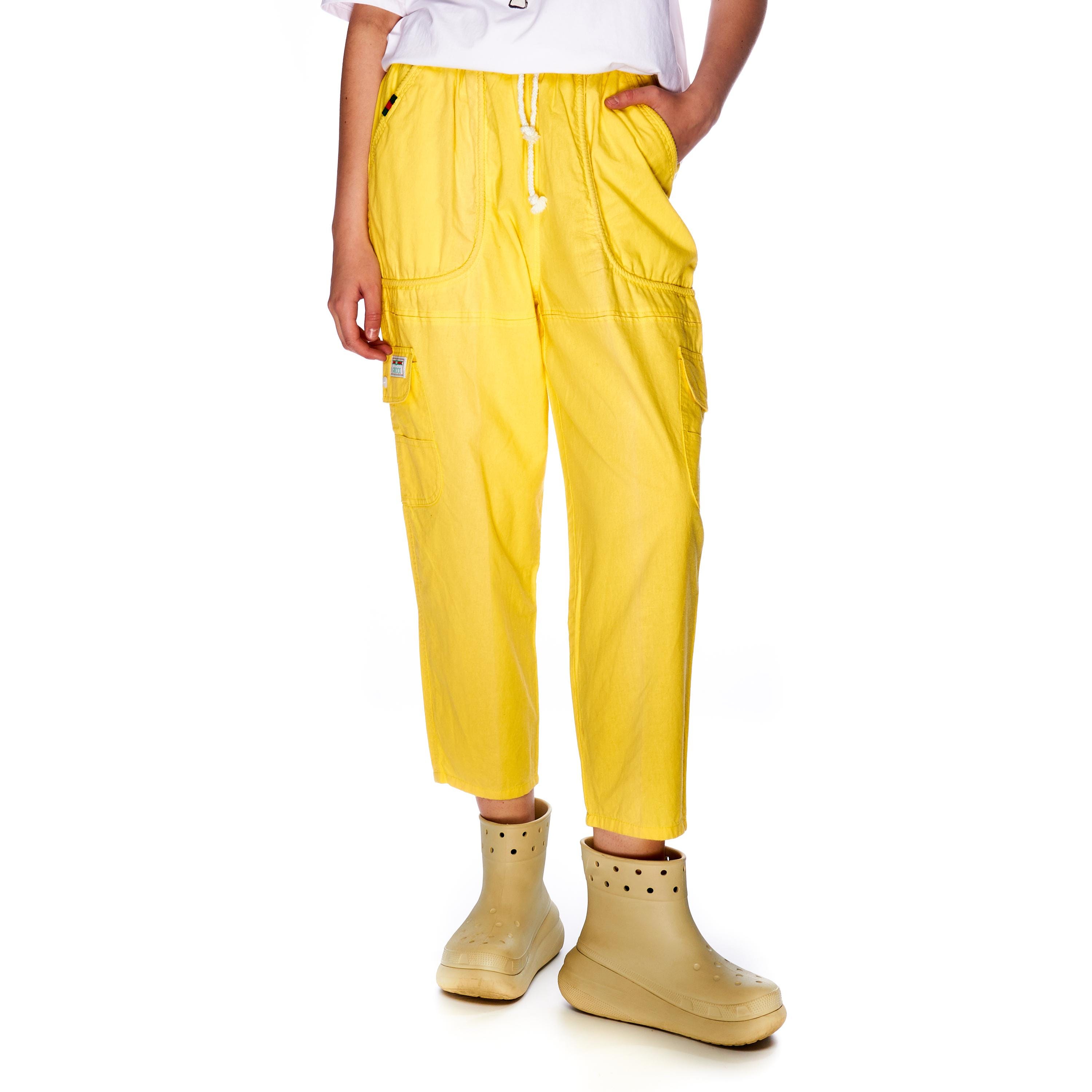Vintage GUCCI Track Pants Yellow Cotton Women's Cargo Trousers Size ~S