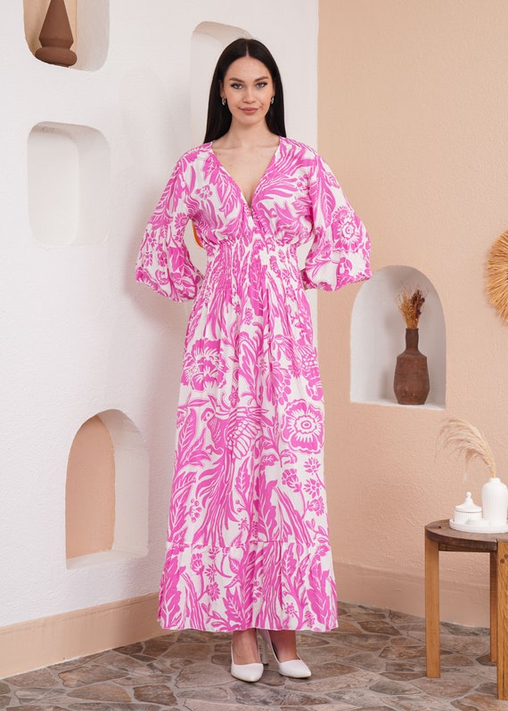 ★Mac Duggal★ Pink プリーツ シフォン Vネック フリルドレス ピンクプリーツシフォンVネックラッフルミディドレス - Mac Duggal