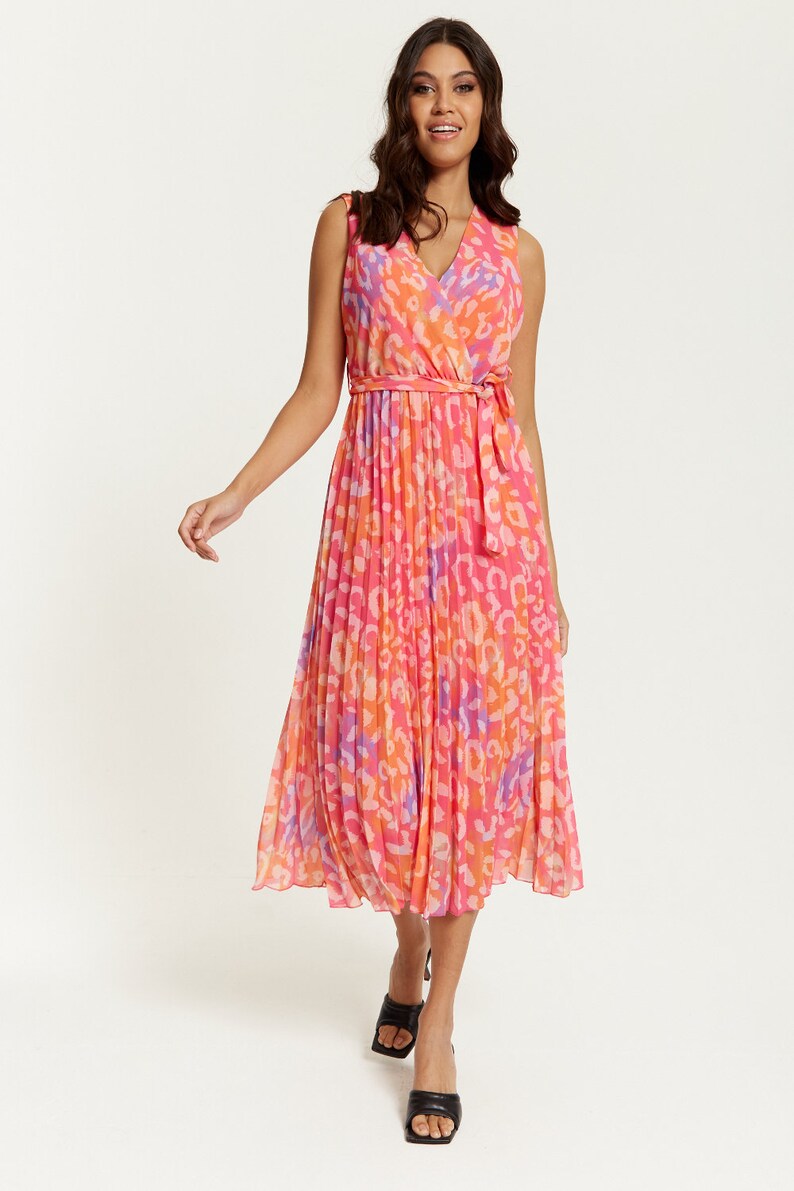 Wrap Front Maxi Dress, Wedding Guest Dress, Sleeveless Leopard Print