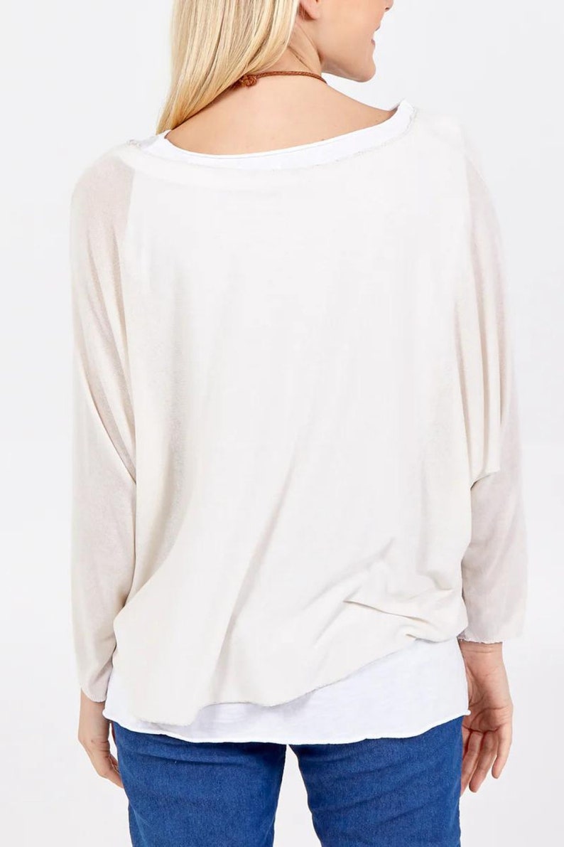 Oversized Viscose Blouse with Necklace: Beige Boho Top image 2