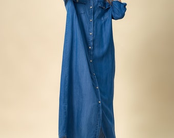 Denim Maxi Dress with Pocket Details