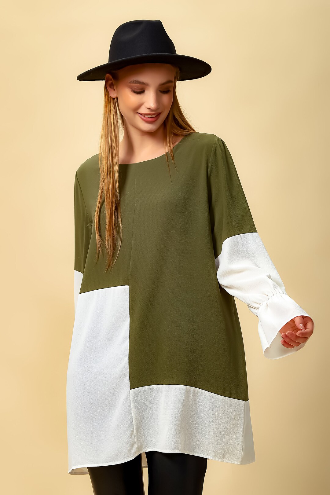 Oversized Colour Block Top in Green and White, Chic Blouse - Etsy