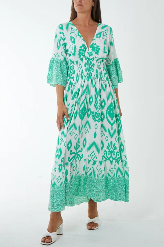 green and white striped maxi dress Estelle Maxi Dress - Green Stripe | V Neck Lined Maxi Dress | Event Dress, Green Stripe / XS (US2)