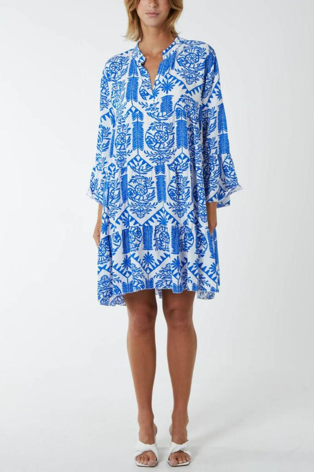 blue and white aztec dress Aqua Smocked Eyelet Mini Dress – Madida Clothing