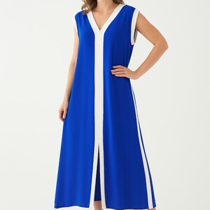 blue and white colorblock dress Colorblock Ruffle Hem Dress, Royal Signature/White