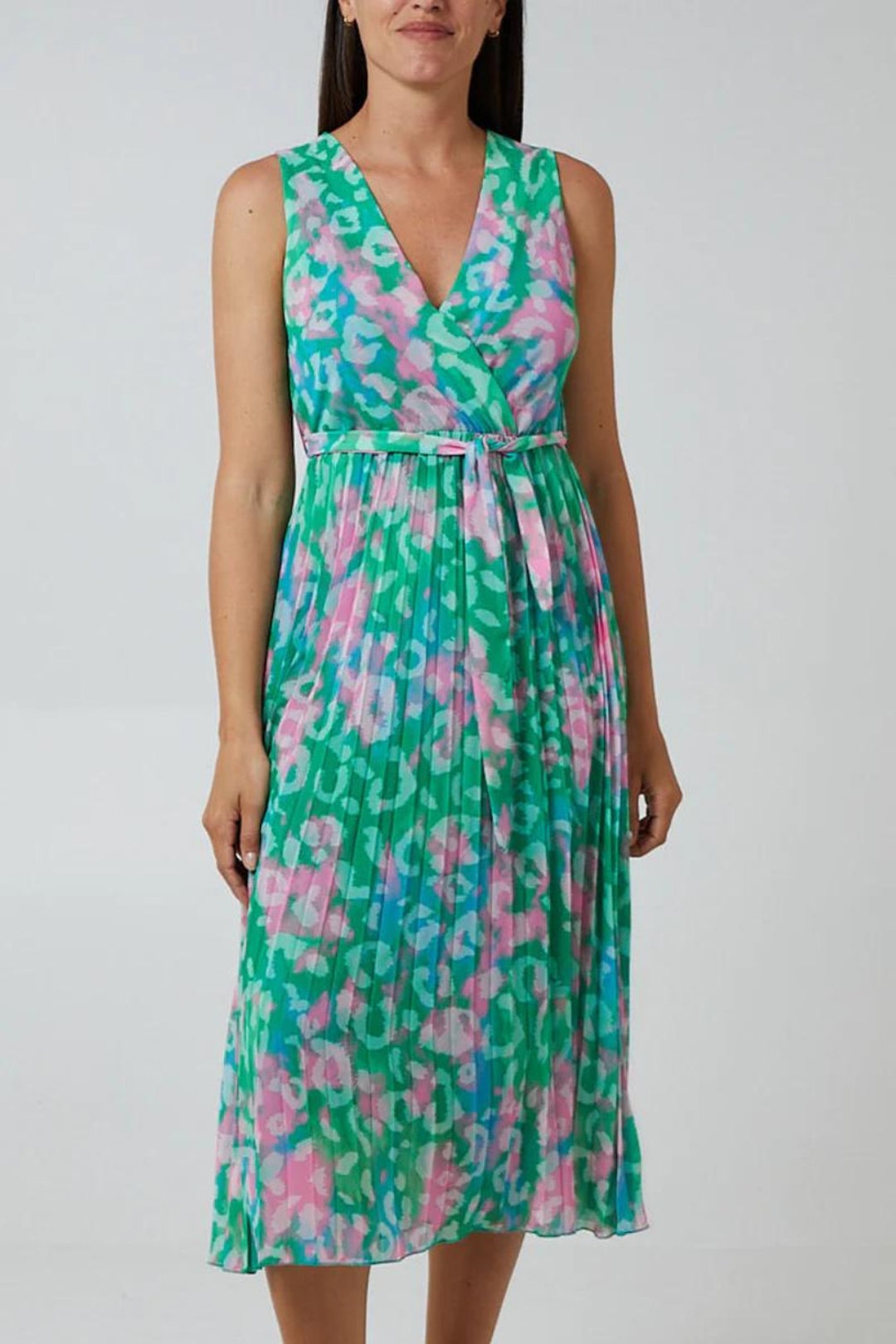 Wrap Front Maxi Dress, Wedding Guest Dress, Sleeveless Leopard Print ...