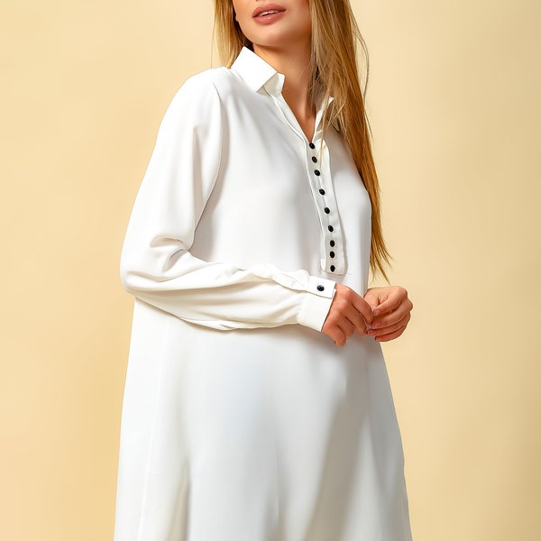 Oversized Long Sleeve Shirt, Loose Fit Shirt Tunic, Work Wear, Casual Wear, Going Out Top, Minimalist Clothing, Versatile White Top