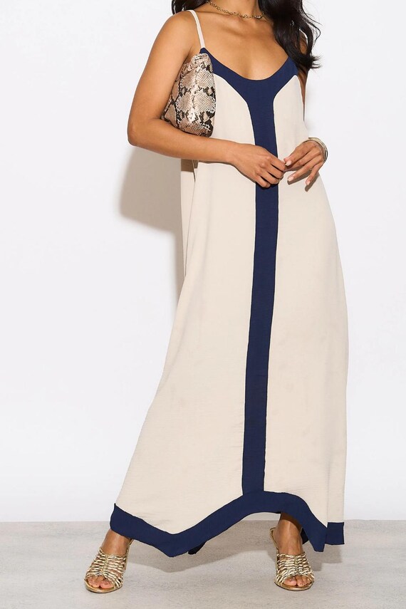 princess polly baby blue dress Beige Viscose Cami Midi Dress: Relaxed Sleeveless Summer Outfit