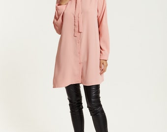 Oversized Polyester Shirt with Tie: Relaxed Fit, Plus Size