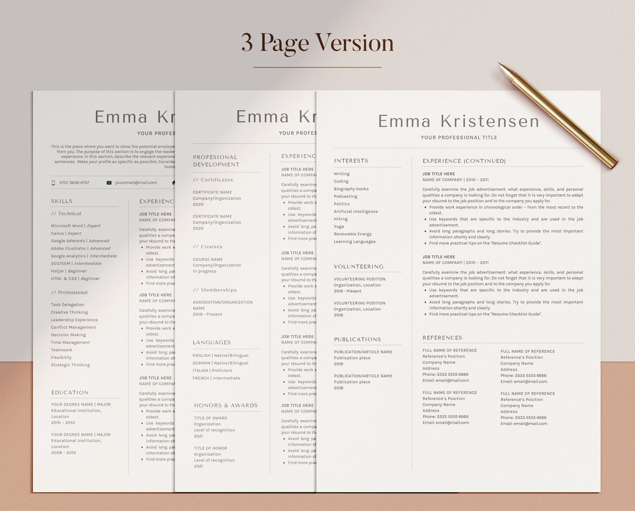 Minimalist GOOGLE Docs Resume Template, Clean CV Template Word, Modern ...